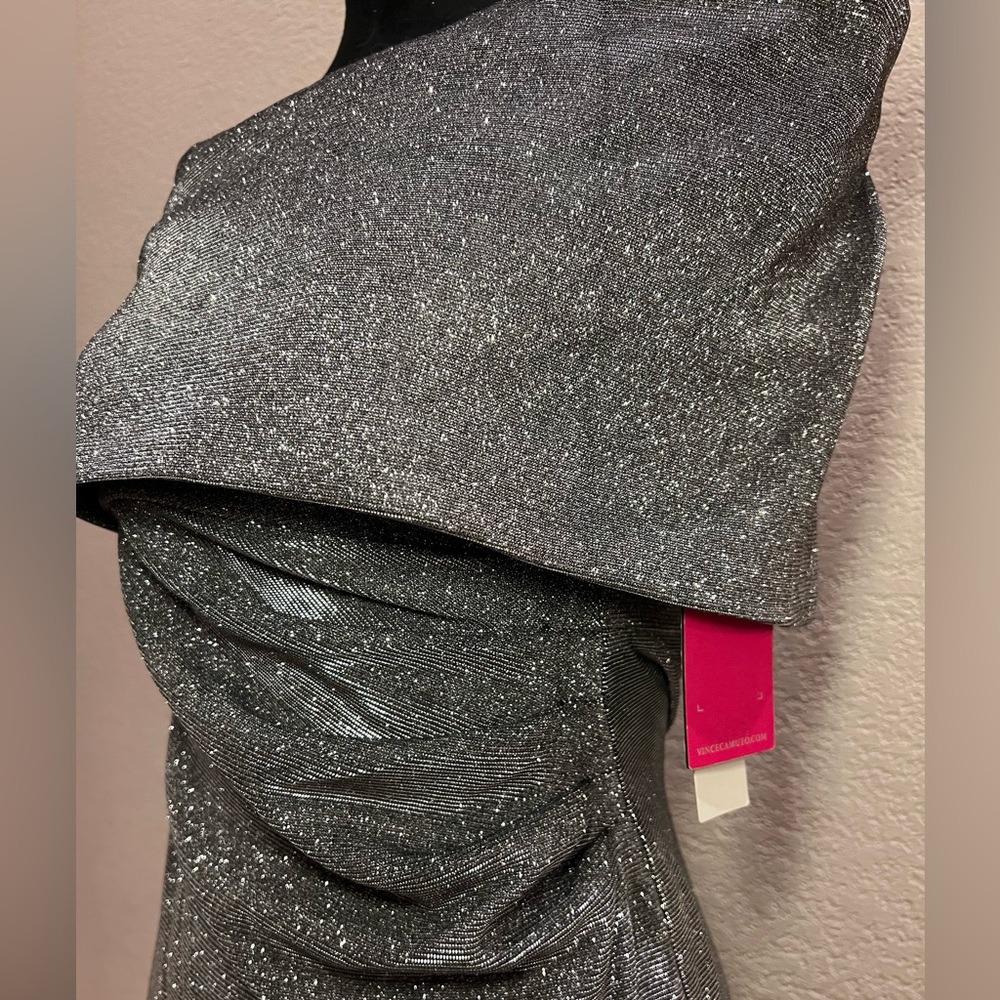 VINCE CAMUTO NWT- Shimmer off shoulder cocktail dress 🩶🩶🩶 - Picture 3 of 9